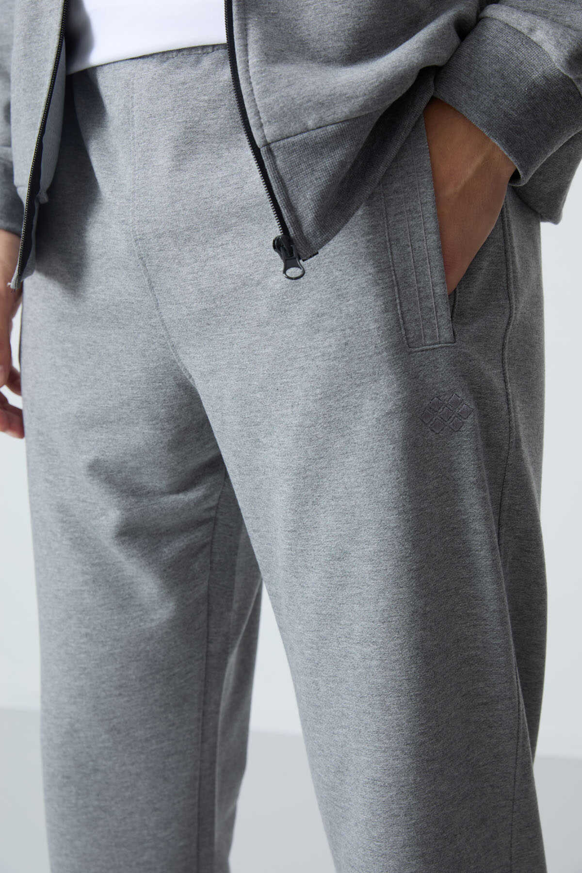 Men's Grey Melange Comfort Fit Tracksuit Set