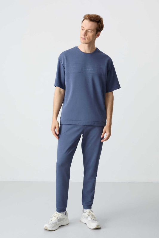 Men's-Petrol Blue-Short Sleeve-Tracksuit Set