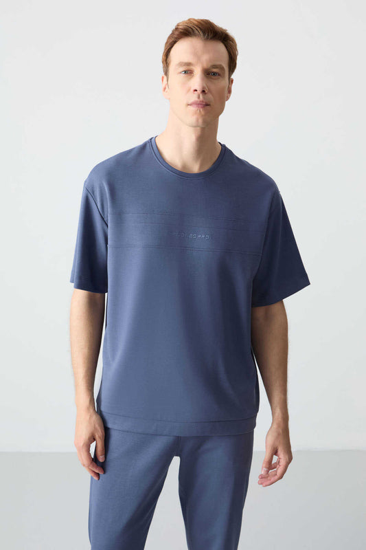 Men's-Petrol Blue-Short Sleeve-Tracksuit Set