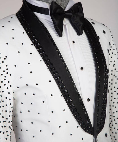 Men's 2 Piece Stone Designed White Tuxedo