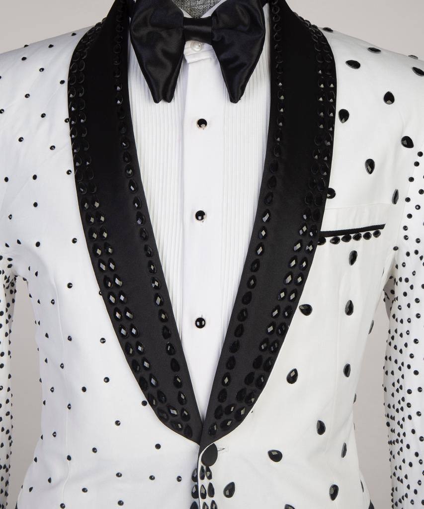 Men's 2 Piece Stone Designed White Tuxedo