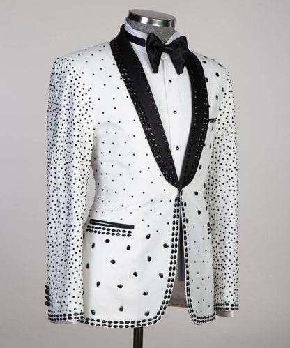 Men's 2 Piece Stone Designed White Tuxedo