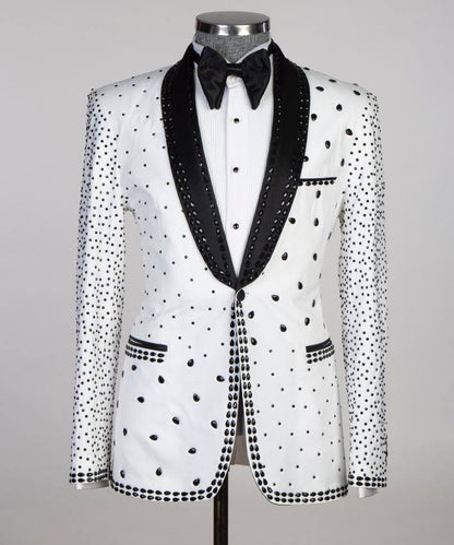 Men's 2 Piece Stone Designed White Tuxedo