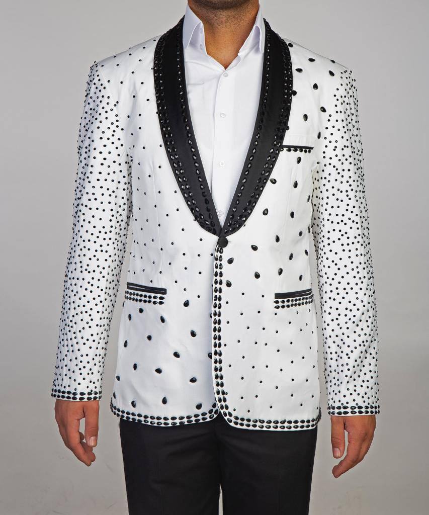 Men's 2 Piece Stone Designed White Tuxedo