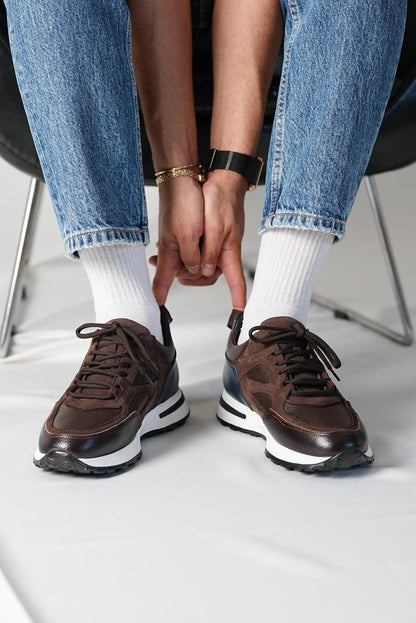 Men’s Brown Leather & Suede Sneakers