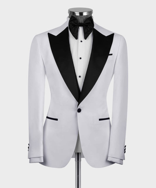 Men's 3 Piece White Black Lapel Tuxedo Suit