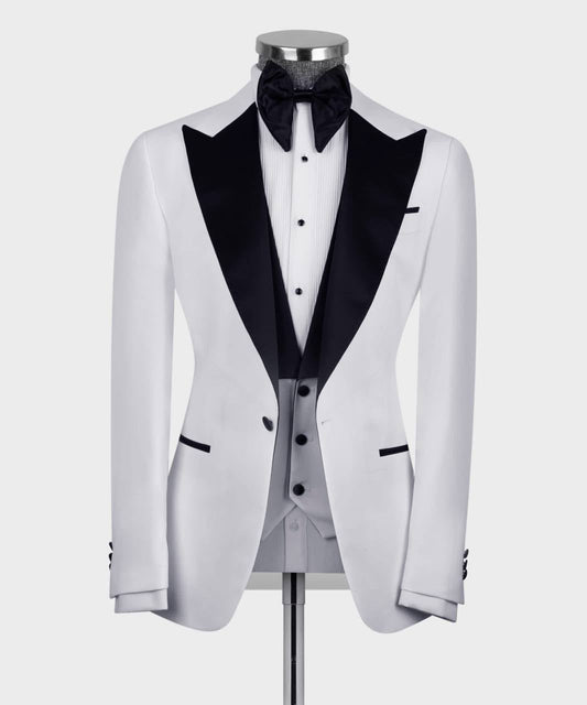 Men's 3 Piece White Black Lapel Tuxedo Suit