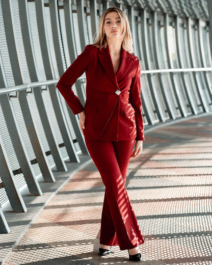 Women's 2 Piece Suit Set- Red