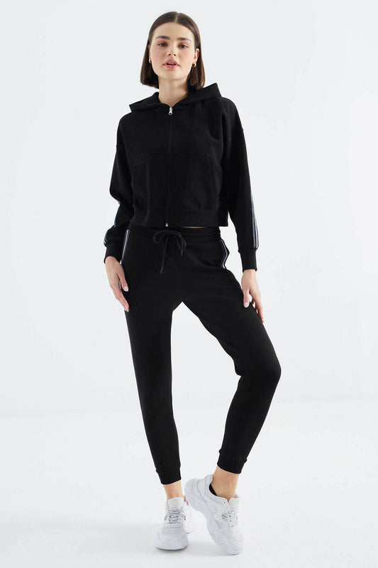 Women's Black Zip-Up Tracksuit Set - SevendayShopping