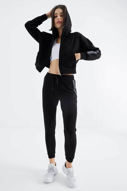 Women's Black Zip-Up Tracksuit Set - SevendayShopping