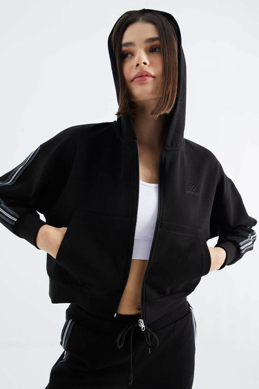 Women's Black Zip-Up Tracksuit Set - SevendayShopping