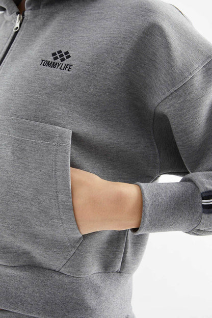 Women's Grey Zip-Up Tracksuit Set - SevendayShopping