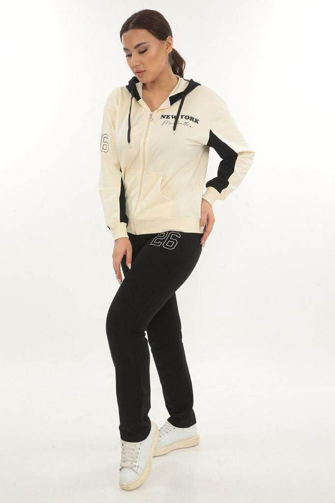 Women's Cream/Black Tracksuit Set - SevendayShopping