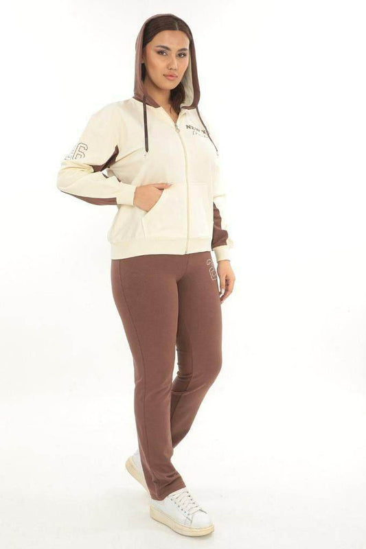 Women's Cream-Brown Tracksuit Set - SevendayShopping
