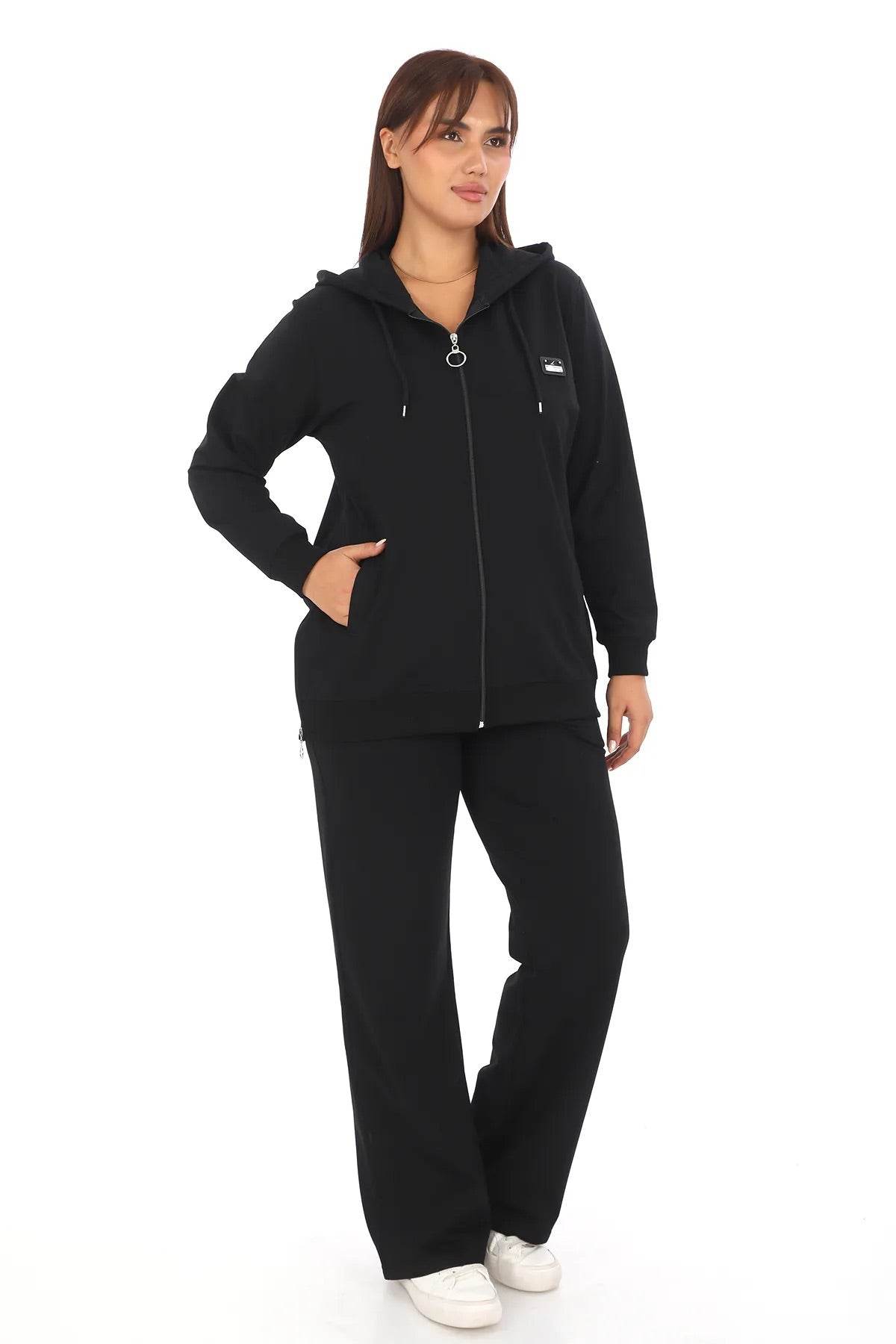 Women's Black Hooded 2-Piece Tracksuit Set - SevendayShopping